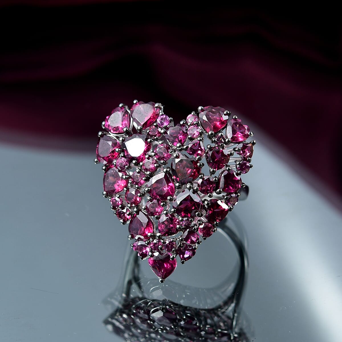 D'Joy Orissa Rhodolite Garnet 10.80 ctw Eternal Love Heart Ring in Rhodium Over Sterling Silver (Size 5.0) image number 1