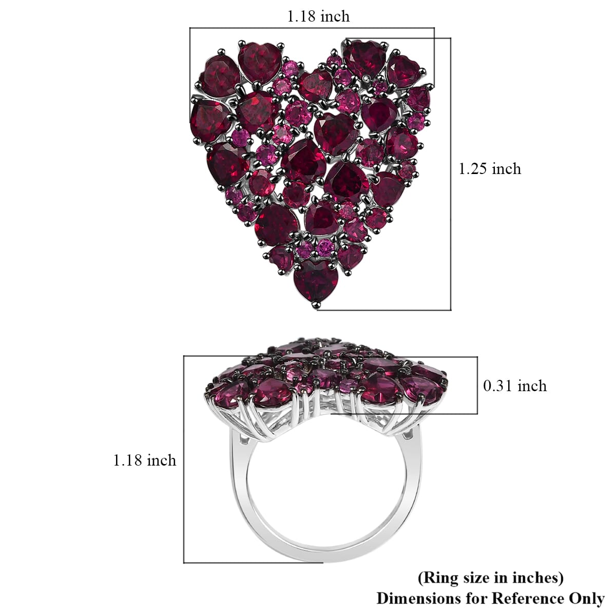 D'Joy Orissa Rhodolite Garnet 10.80 ctw Eternal Love Heart Ring in Rhodium Over Sterling Silver (Size 5.0) image number 5