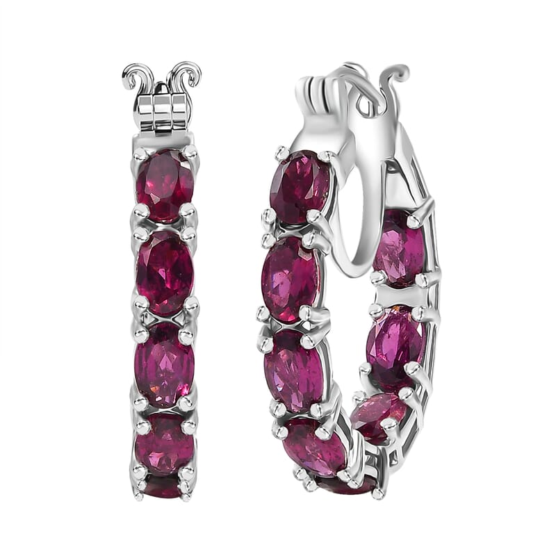 D'Joy Orissa Rhodolite Garnet 8.90 ctw Vines Earrings in Rhodium Over Sterling Silver