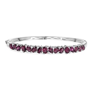 D'Joy Orissa Rhodolite Garnet and White Zircon 9.00 ctw Leaves Vines Bangle Bracelet in Rhodium Over Sterling Silver (6.50 In)