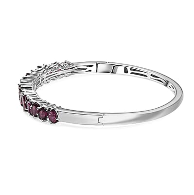 D'Joy Orissa Rhodolite Garnet and White Zircon 9.00 ctw Leaves Vines Bangle Bracelet in Rhodium Over Sterling Silver (6.50 In)
