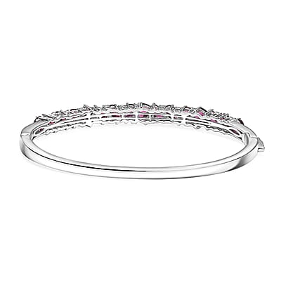 D'Joy Orissa Rhodolite Garnet and White Zircon 9.00 ctw Leaves Vines Bangle Bracelet in Rhodium Over Sterling Silver (6.50 In)