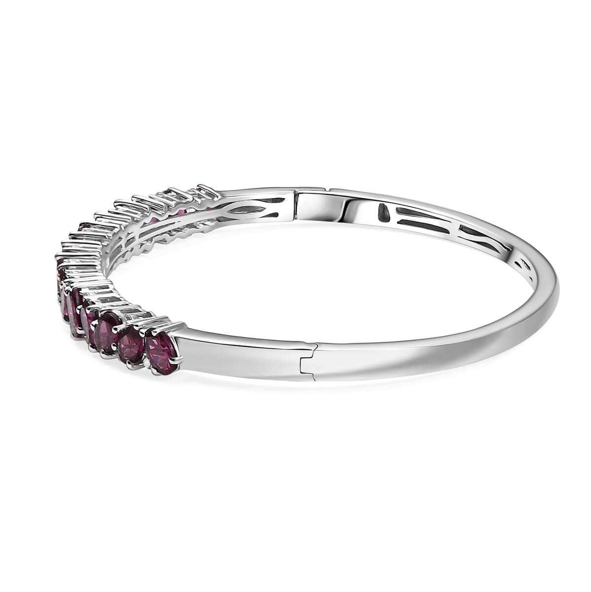 D'Joy Orissa Rhodolite Garnet and White Zircon 9.00 ctw Leaves Vines Bangle Bracelet in Rhodium Over Sterling Silver (7.25 In) image number 3
