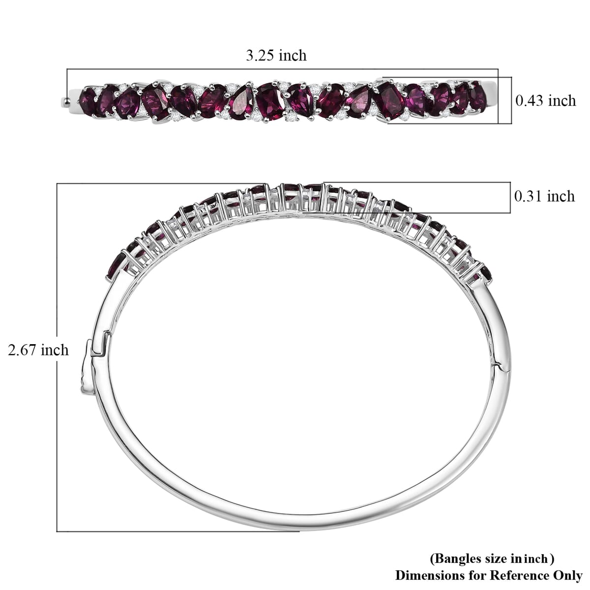 D'Joy Orissa Rhodolite Garnet and White Zircon 9.00 ctw Leaves Vines Bangle Bracelet in Rhodium Over Sterling Silver (7.25 In) image number 5