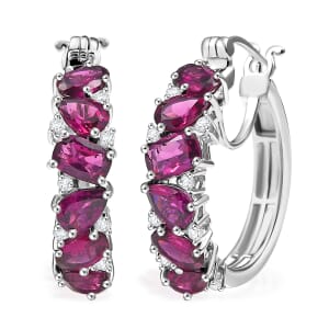 D'Joy Orissa Rhodolite Garnet and White Zircon 6.50 ctw Leaves Vines Earrings in Rhodium Over Sterling Silver