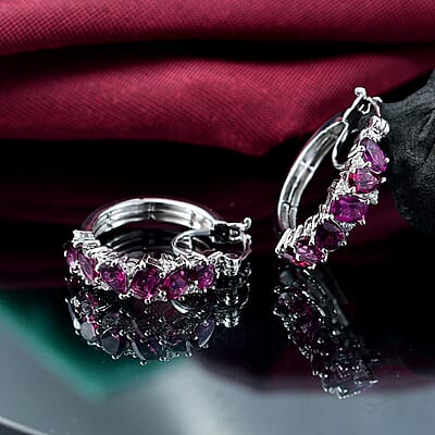 D'Joy Orissa Rhodolite Garnet and White Zircon 6.50 ctw Leaves Vines Earrings in Rhodium Over Sterling Silver
