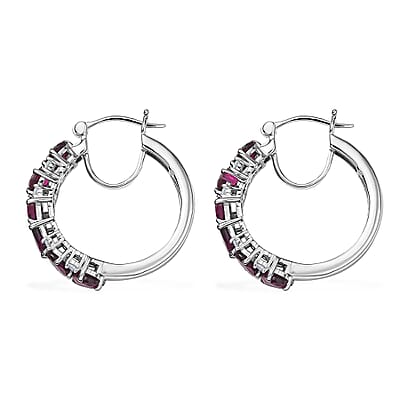D'Joy Orissa Rhodolite Garnet and White Zircon 6.50 ctw Leaves Vines Earrings in Rhodium Over Sterling Silver