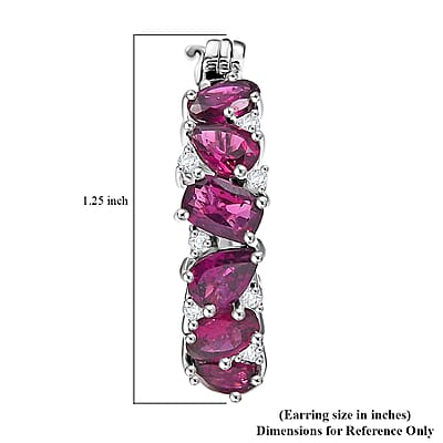 D'Joy Orissa Rhodolite Garnet and White Zircon 6.50 ctw Leaves Vines Earrings in Rhodium Over Sterling Silver