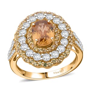 D'Joy Premium Tanzania Yellow Zircon and Multi Gemstone 4.50 ctw Golden Aura Halo Ring in 18K Vermeil Yellow Gold Over Sterling Silver (Size 10.0) 