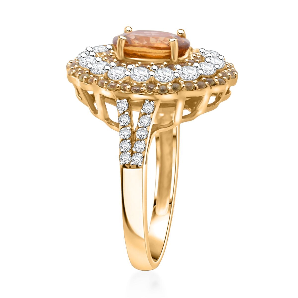 D'Joy Premium Tanzania Yellow Zircon and Multi Gemstone 4.50 ctw Golden Aura Halo Ring in 18K Vermeil Yellow Gold Over Sterling Silver (Size 10.0)  image number 3