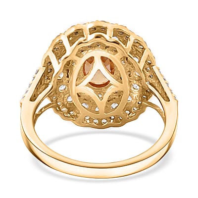 D'Joy Premium Tanzania Yellow Zircon and Multi Gemstone 4.50 ctw Golden Aura Halo Ring in 18K Vermeil Yellow Gold Over Sterling Silver (Size 10.0) 