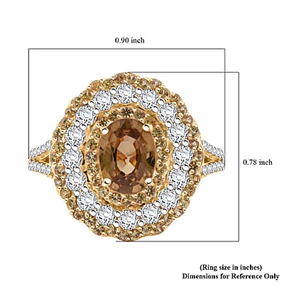 D'Joy Premium Tanzania Yellow Zircon and Multi Gemstone 4.50 ctw Golden Aura Halo Ring in 18K Vermeil Yellow Gold Over Sterling Silver (Size 10.0) 