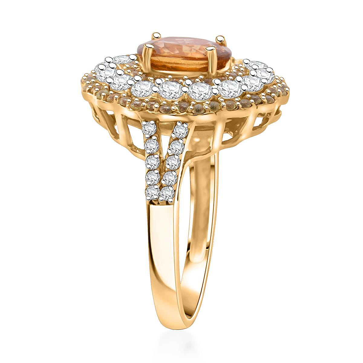 D'Joy Premium Tanzania Yellow Zircon and Multi Gemstone 4.50 ctw Golden Aura Halo Ring in 18K Vermeil Yellow Gold Over Sterling Silver (Size 8.0) 
