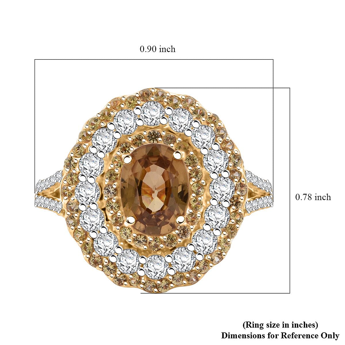 D'Joy Premium Tanzania Yellow Zircon and Multi Gemstone 4.50 ctw Golden Aura Halo Ring in 18K Vermeil Yellow Gold Over Sterling Silver (Size 8.0) 