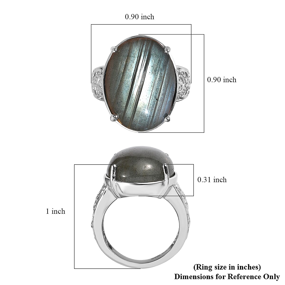 Madagascar Fire Labradorite 18.10 ctw Ring in Stainless Steel (Size 10.0)