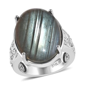 Madagascar Fire Labradorite 18.10 ctw Ring in Stainless Steel (Size 11.0)
