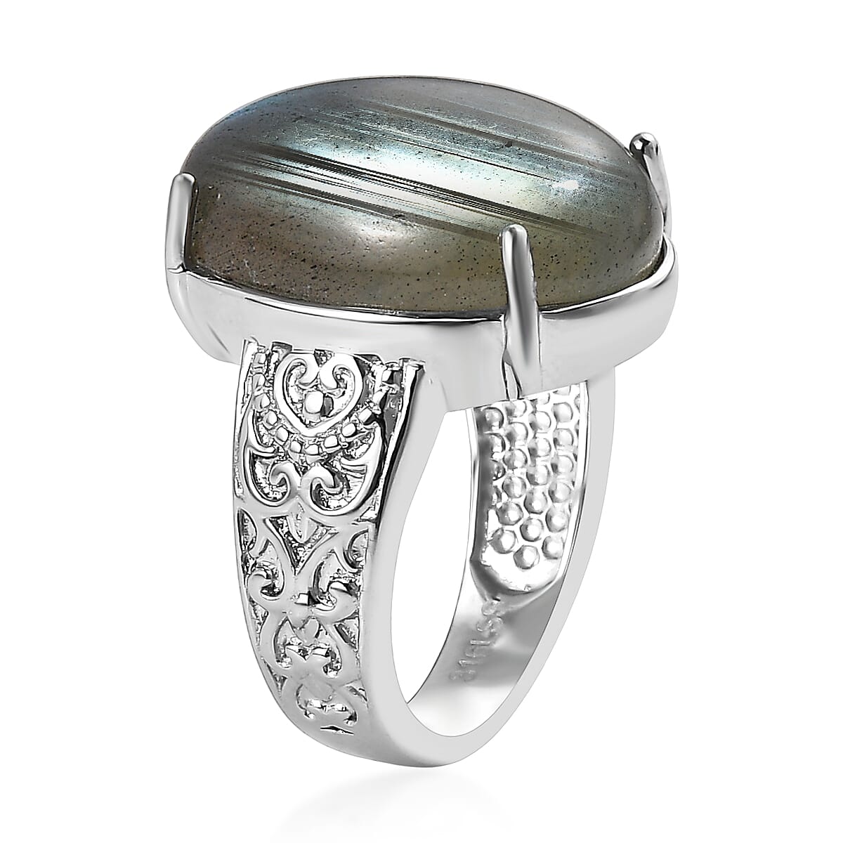 Madagascar Fire Labradorite 18.10 ctw Ring in Stainless Steel (Size 9.0) image number 2