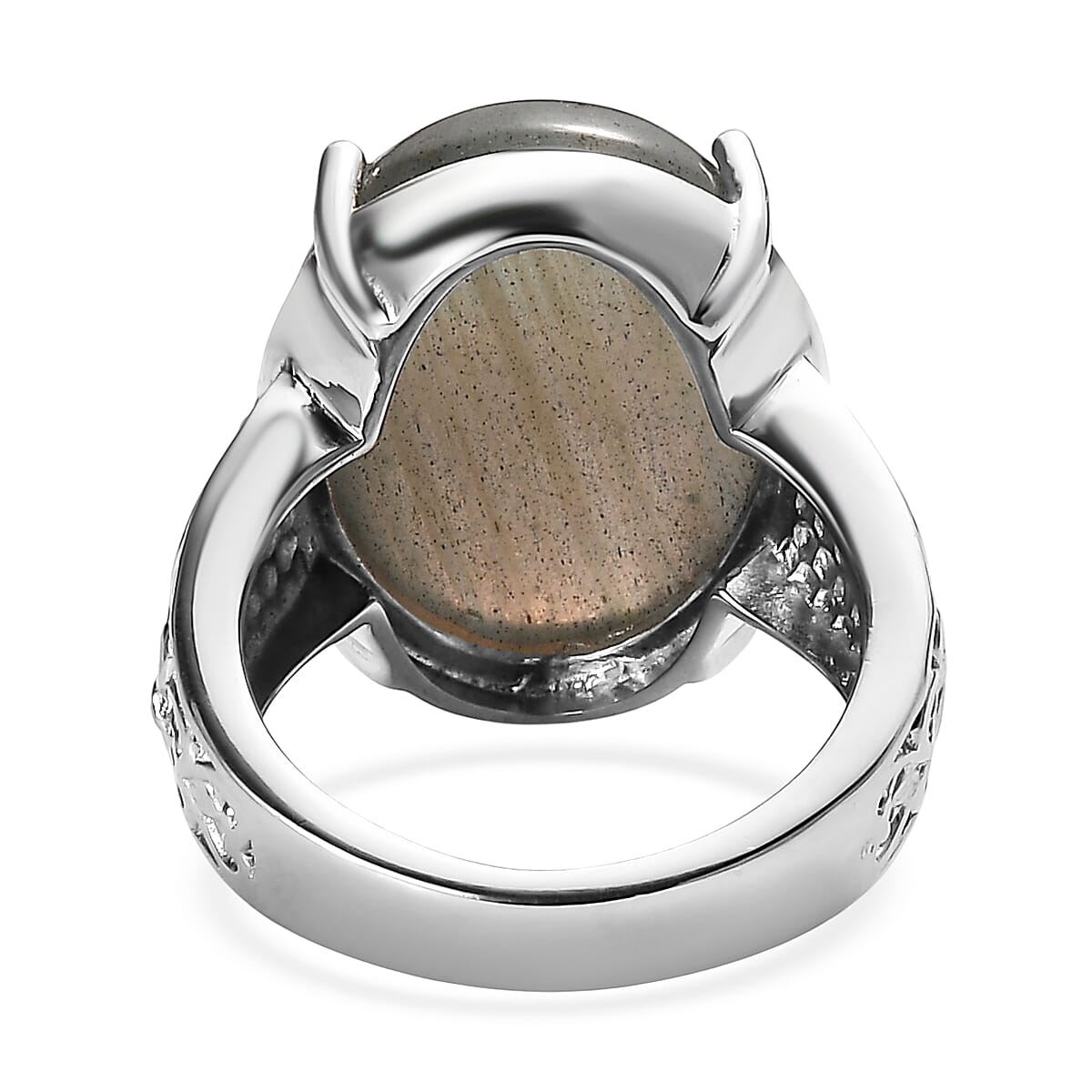 Madagascar Fire Labradorite 18.10 ctw Ring in Stainless Steel (Size 9.0) image number 3
