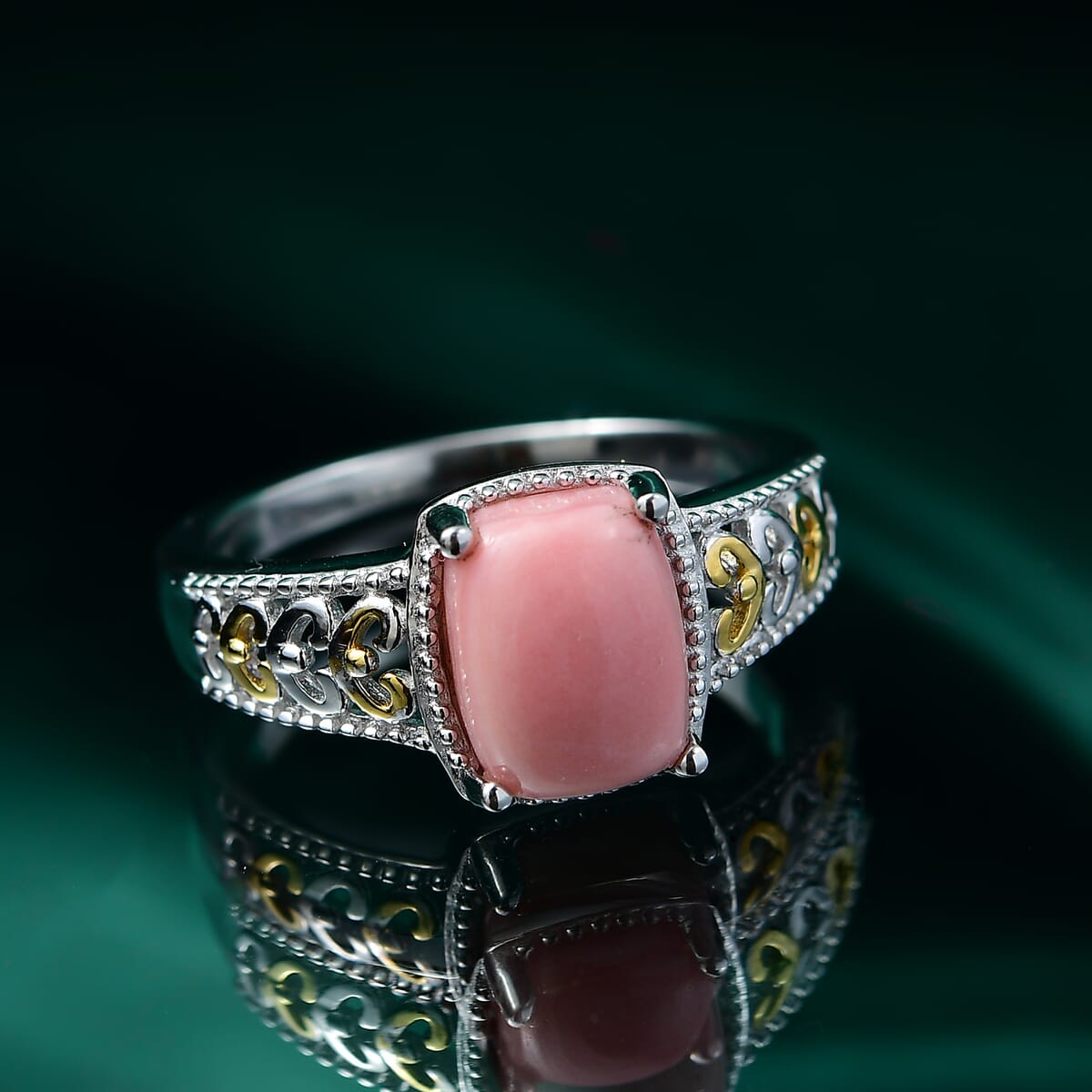 D'Joy Oregon Peach Opal 2.00 ctw Ring in 18K Vermeil YG and Rhodium Over Sterling Silver (Size 10.0) image number 1