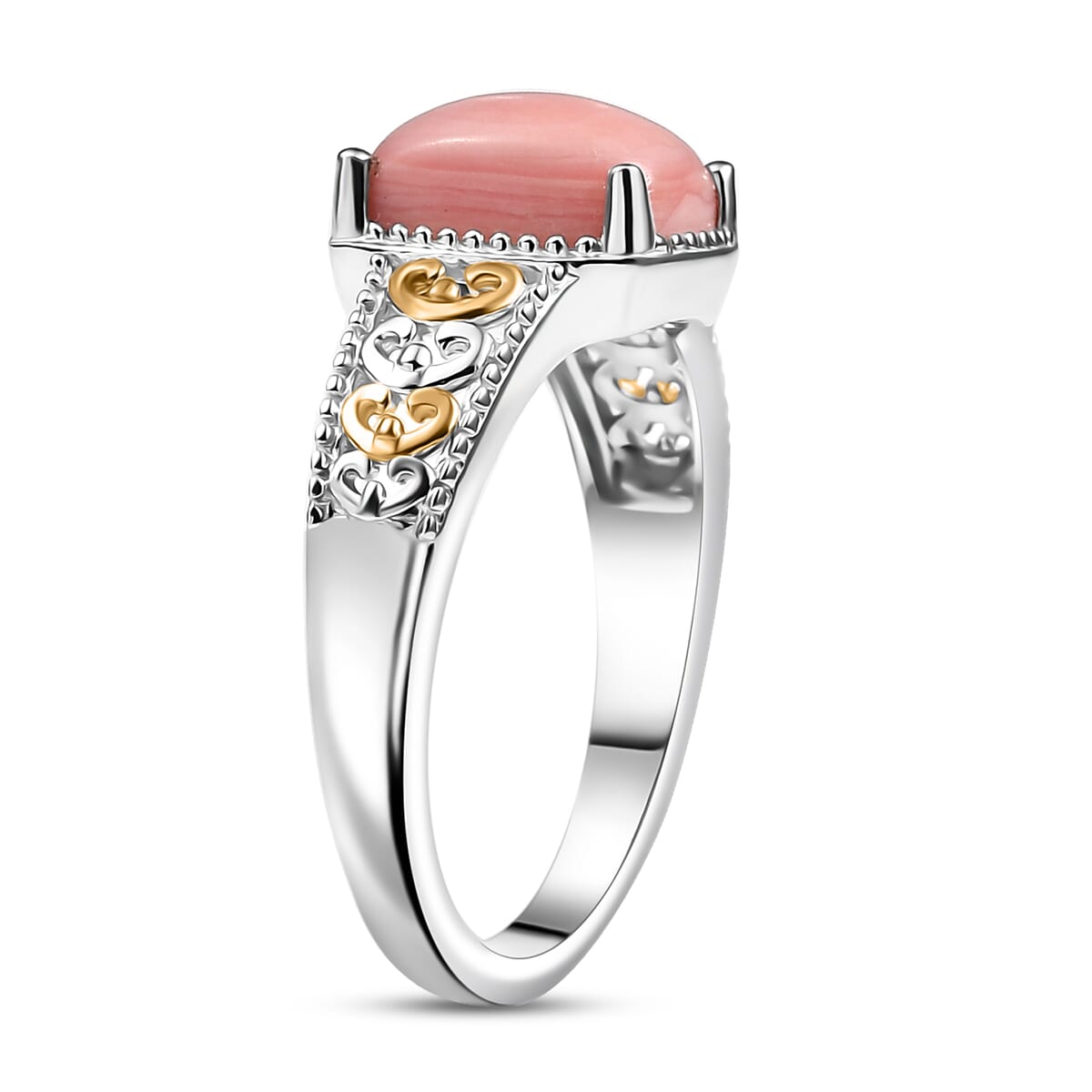 D'Joy Oregon Peach Opal 2.00 ctw Ring in 18K Vermeil YG and Rhodium Over Sterling Silver (Size 10.0) image number 3