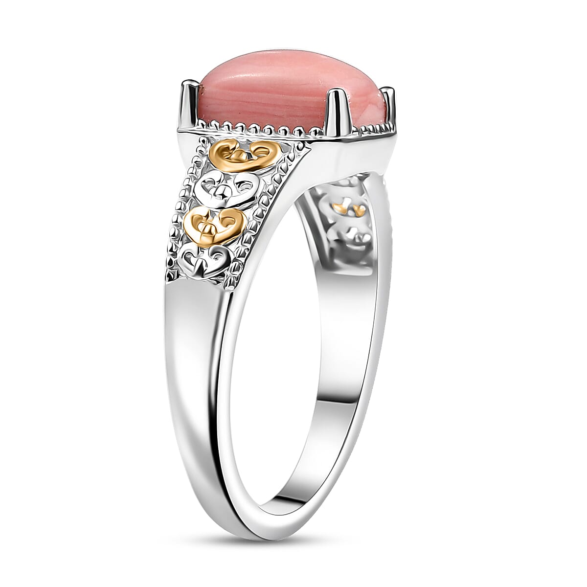 D'Joy Oregon Peach Opal 2.00 ctw Ring in 18K Vermeil YG and Rhodium Over Sterling Silver (Size 7.0) image number 3