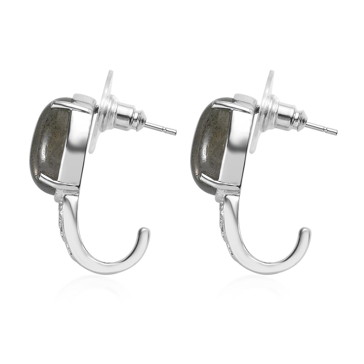 Madagascar Fire Labradorite 14.15 ctw Solitaire Stud Earrings in Stainless Steel image number 3