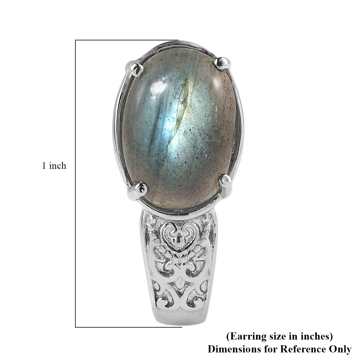Madagascar Fire Labradorite 14.15 ctw Solitaire Stud Earrings in Stainless Steel image number 4