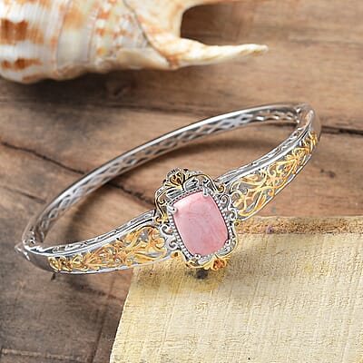Karis Premium Oregon Peach Opal 4.50 ctw Bangle Bracelet in 18K YG Plated and Platinum Bond (7.25 In)