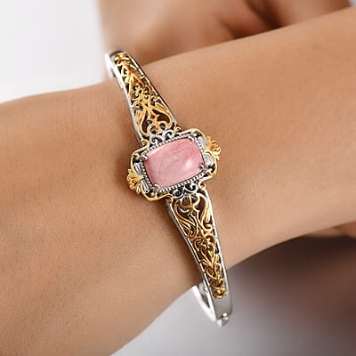Karis Premium Oregon Peach Opal 4.50 ctw Bangle Bracelet in 18K YG Plated and Platinum Bond (7.25 In)