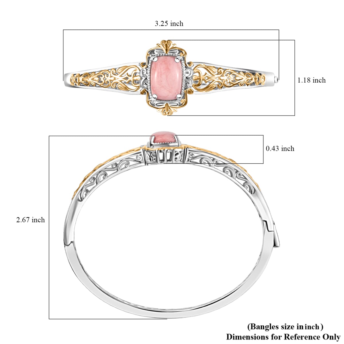 Karis Premium Oregon Peach Opal 4.50 ctw Bangle Bracelet in 18K YG Plated and Platinum Bond (7.25 In) image number 5