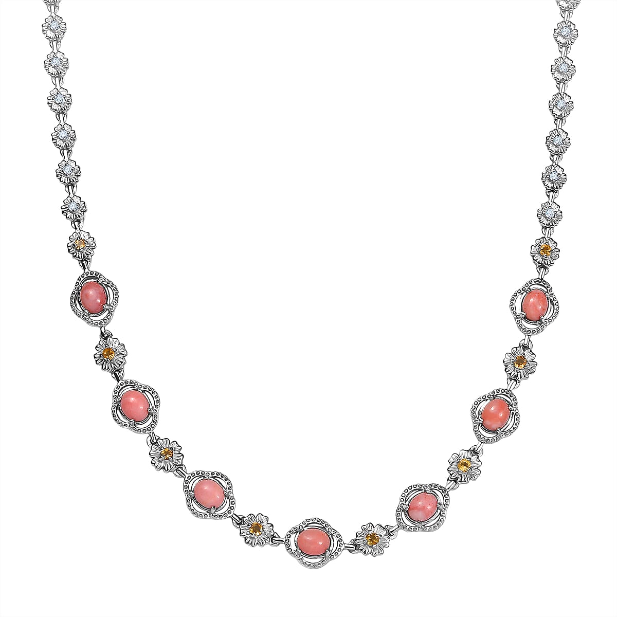 Karis Oregon Peach Opal and Multi Gemstone 2.50 ctw Floral Necklace in Platinum Bond 18 Inches image number 0