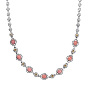 Karis Oregon Peach Opal and Multi Gemstone 2.50 ctw Floral Necklace in Platinum Bond 18 Inches