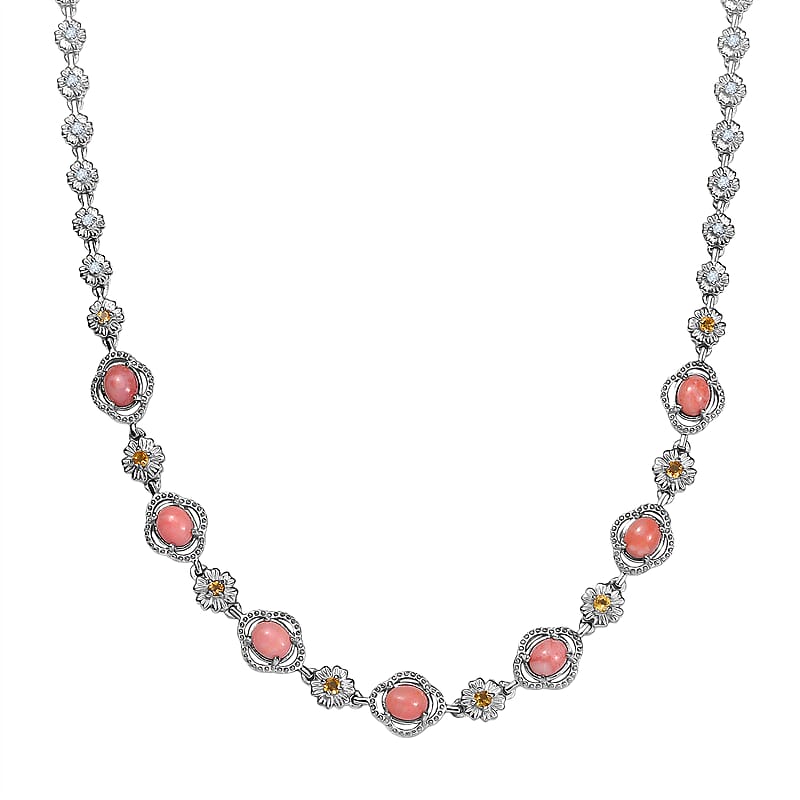 Karis Oregon Peach Opal and Multi Gemstone 2.50 ctw Floral Necklace in Platinum Bond 18 Inches