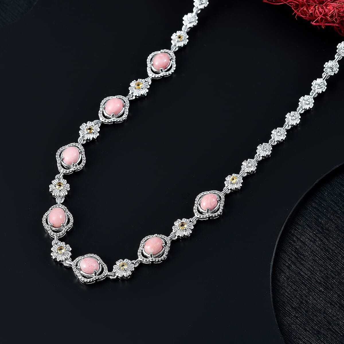 Karis Oregon Peach Opal and Multi Gemstone 2.50 ctw Floral Necklace in Platinum Bond 18 Inches image number 1