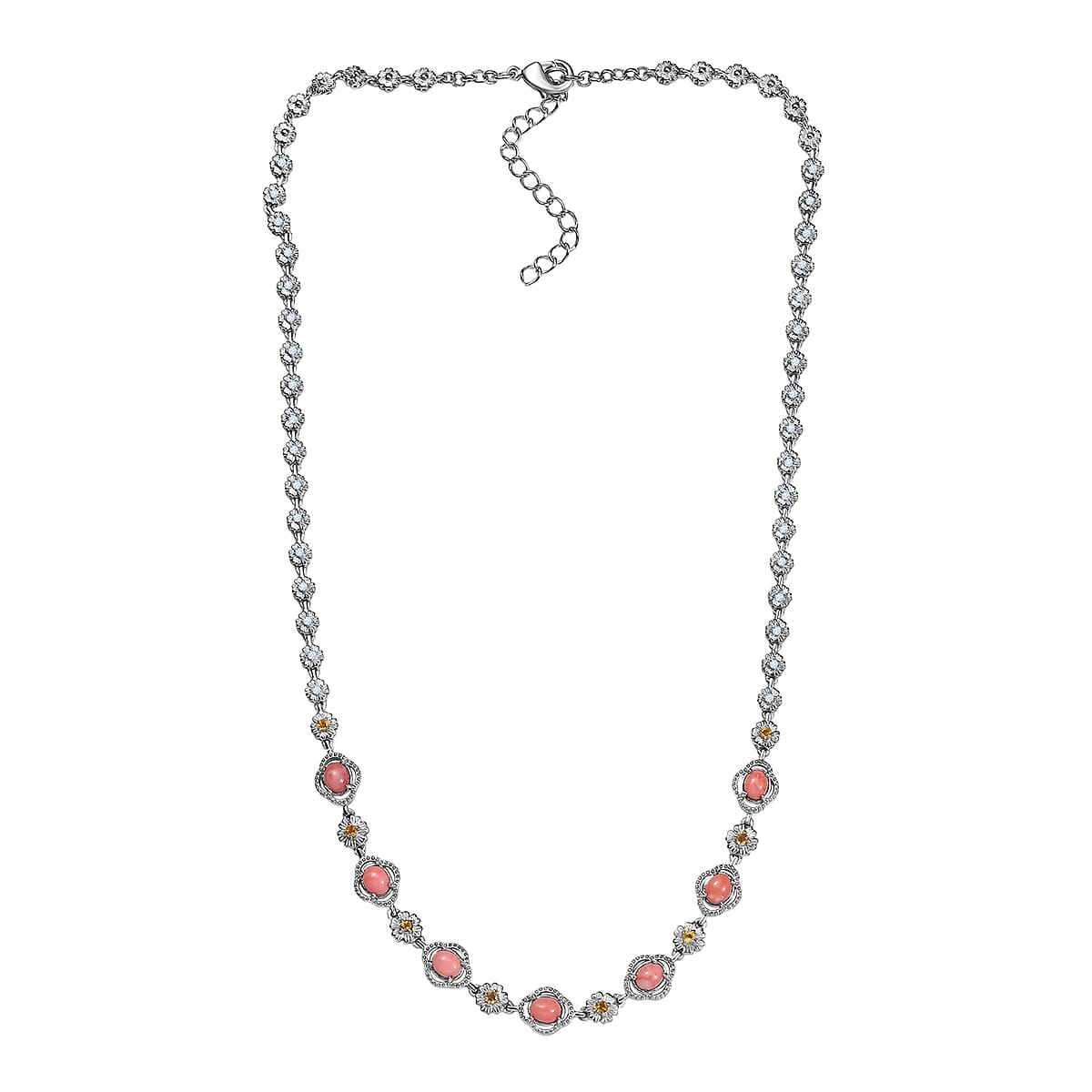 Karis Oregon Peach Opal and Multi Gemstone 2.50 ctw Floral Necklace in Platinum Bond 18 Inches image number 2