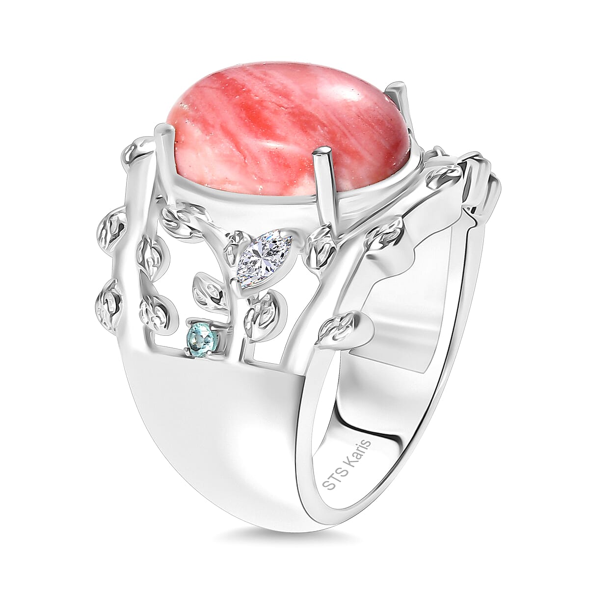 Karis Oregon Peach Opal and Multi Gemstone 4.30 ctw Tree Branch Ring in Platinum Bond (Size 10.0)