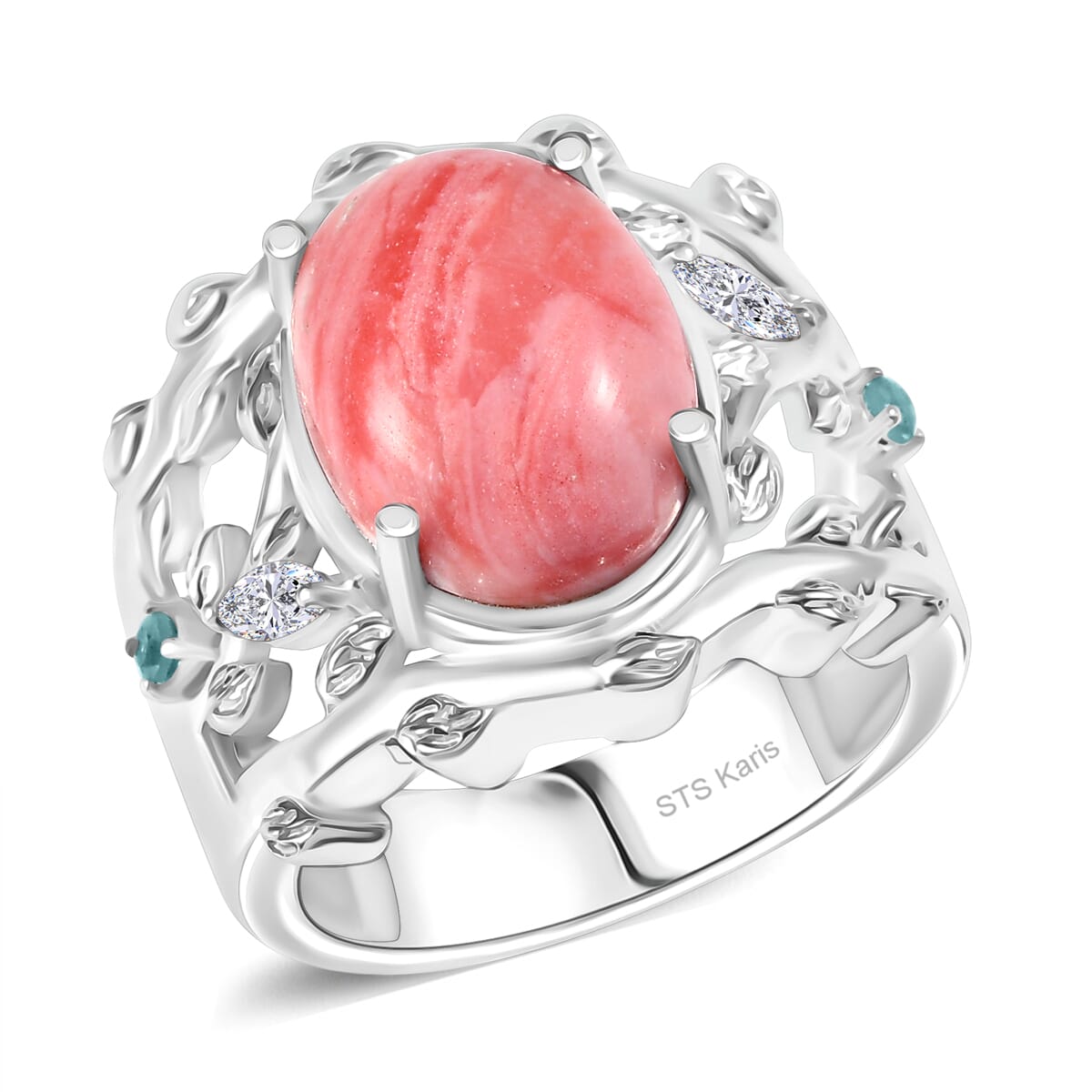 Karis Oregon Peach Opal and Multi Gemstone 4.30 ctw Tree Branch Ring in Platinum Bond (Size 7.0) image number 0