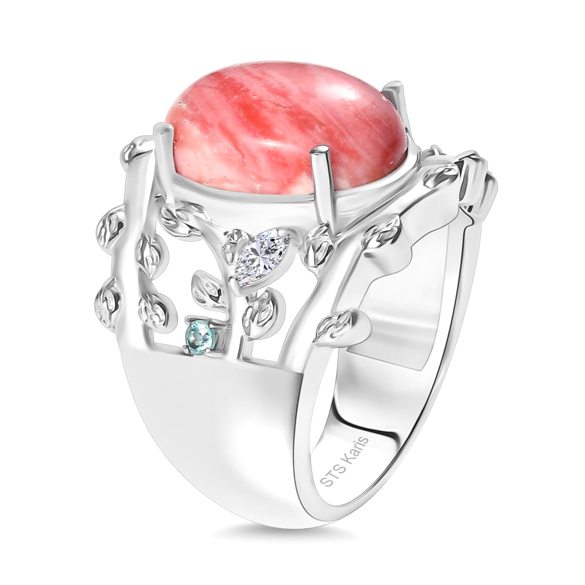 Karis Oregon Peach Opal and Multi Gemstone 4.30 ctw Tree Branch Ring in Platinum Bond (Size 7.0) image number 3
