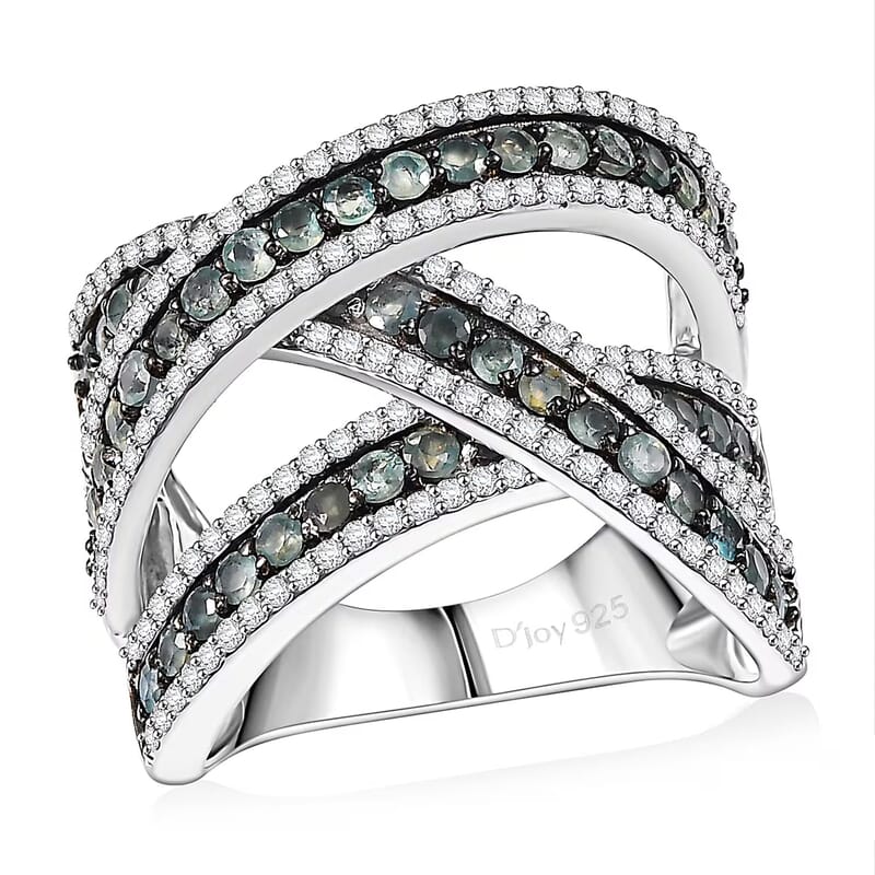 D'Joy Narsipatnam Alexandrite and White Zircon 3.00 ctw Crossover Bridge Ring in Rhodium Over Sterling Silver (Size 10.0)