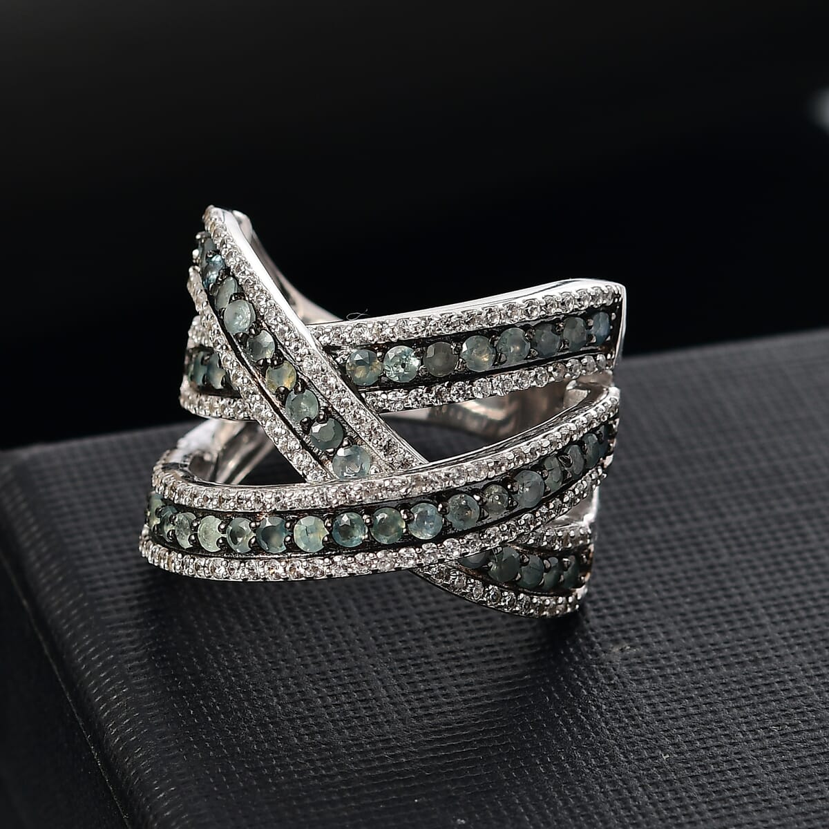 D'Joy Narsipatnam Alexandrite and White Zircon 3.00 ctw Crossover Bridge Ring in Rhodium Over Sterling Silver (Size 10.0) image number 1