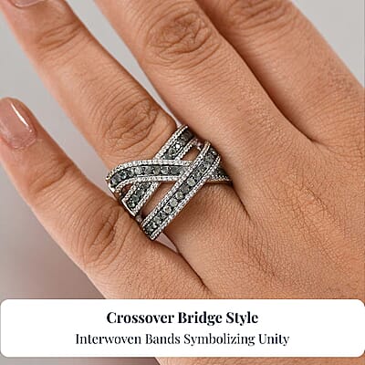 D'Joy Narsipatnam Alexandrite and White Zircon 3.00 ctw Crossover Bridge Ring in Rhodium Over Sterling Silver (Size 10.0)