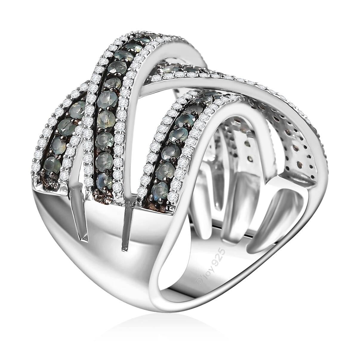 D'Joy Narsipatnam Alexandrite and White Zircon 3.00 ctw Crossover Bridge Ring in Rhodium Over Sterling Silver (Size 10.0) image number 3