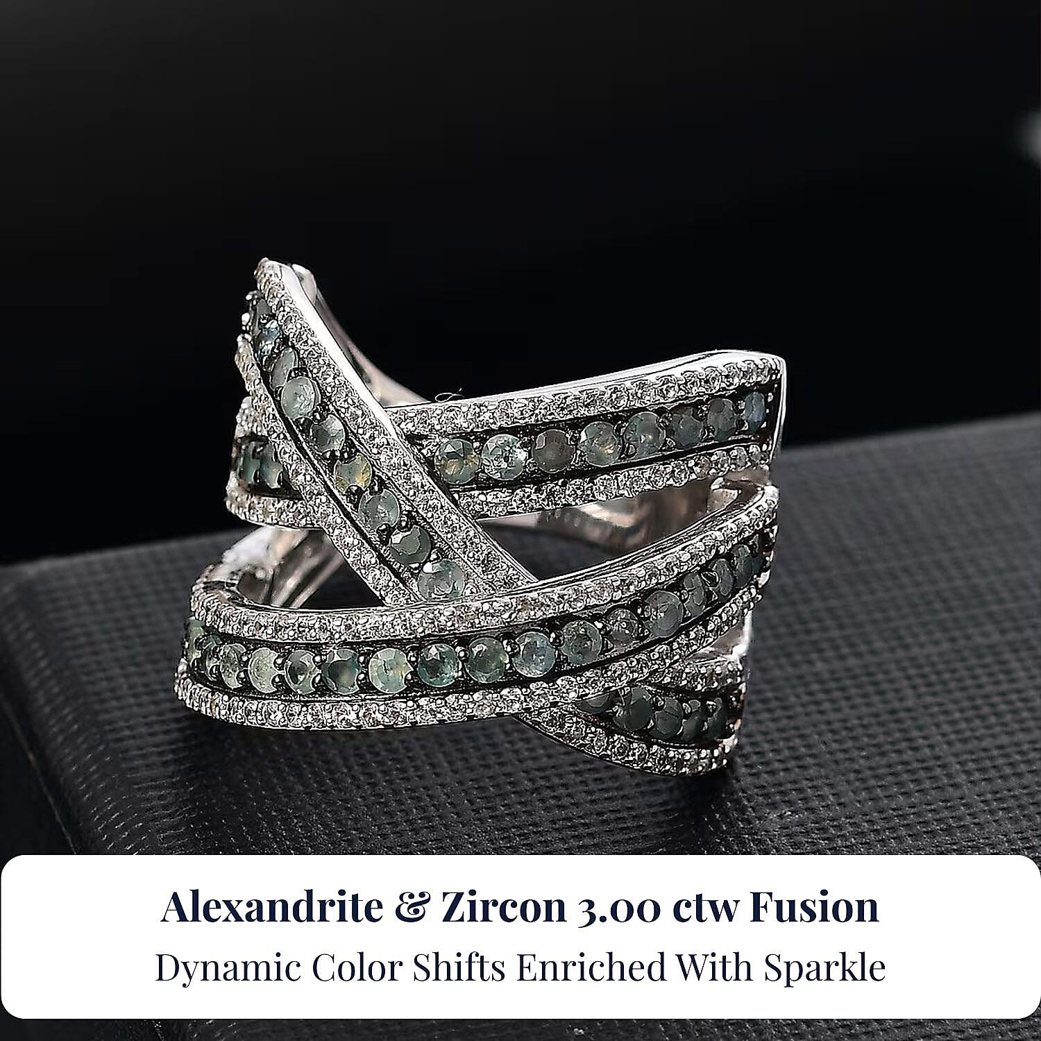 D'Joy Narsipatnam Alexandrite and White Zircon 3.00 ctw Crossover Bridge Ring in Rhodium Over Sterling Silver (Size 10.0)