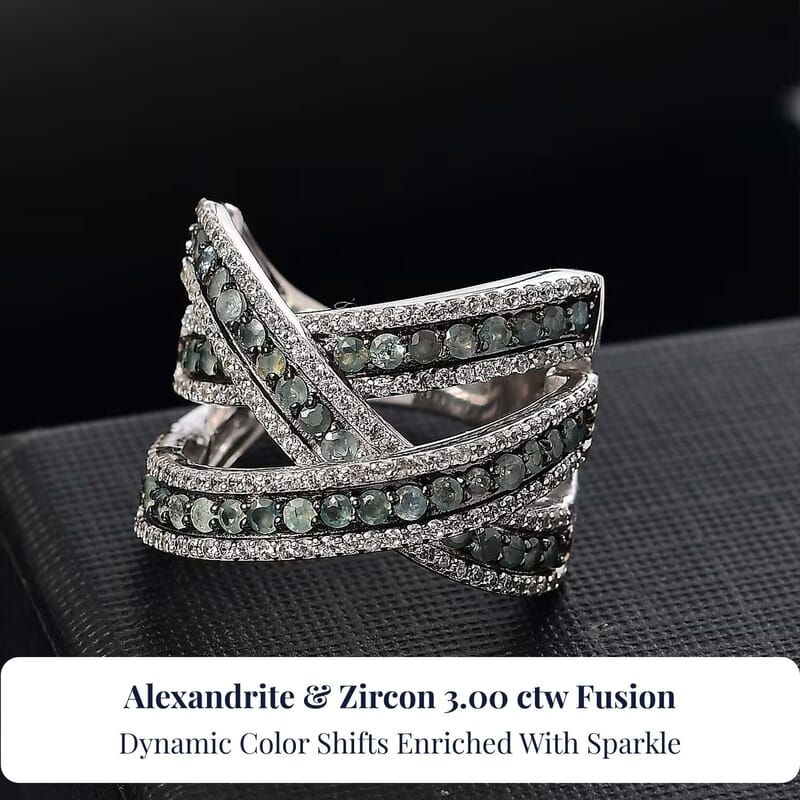 D'Joy Narsipatnam Alexandrite and White Zircon 3.00 ctw Crossover Bridge Ring in Rhodium Over Sterling Silver (Size 10.0)