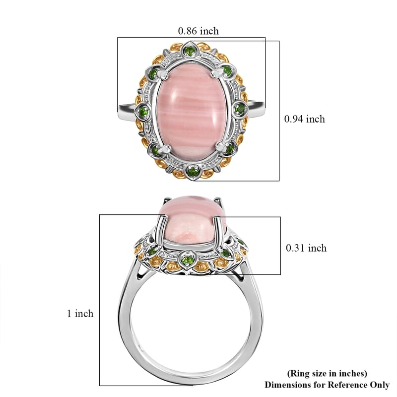 Karis Oregon Peach Opal and Chrome Diopside 4.20 ctw Floral Ring in 18K YG Plated and Platinum Bond (Size 10.0)
