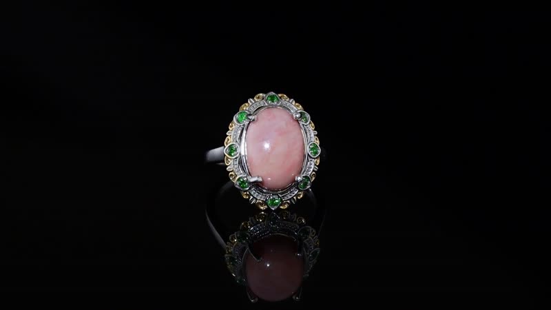 Karis Oregon Peach Opal, Chrome Diopside Ring in 18K YG Plated and Platinum Bond (Size 10.0) 4.20 ctw