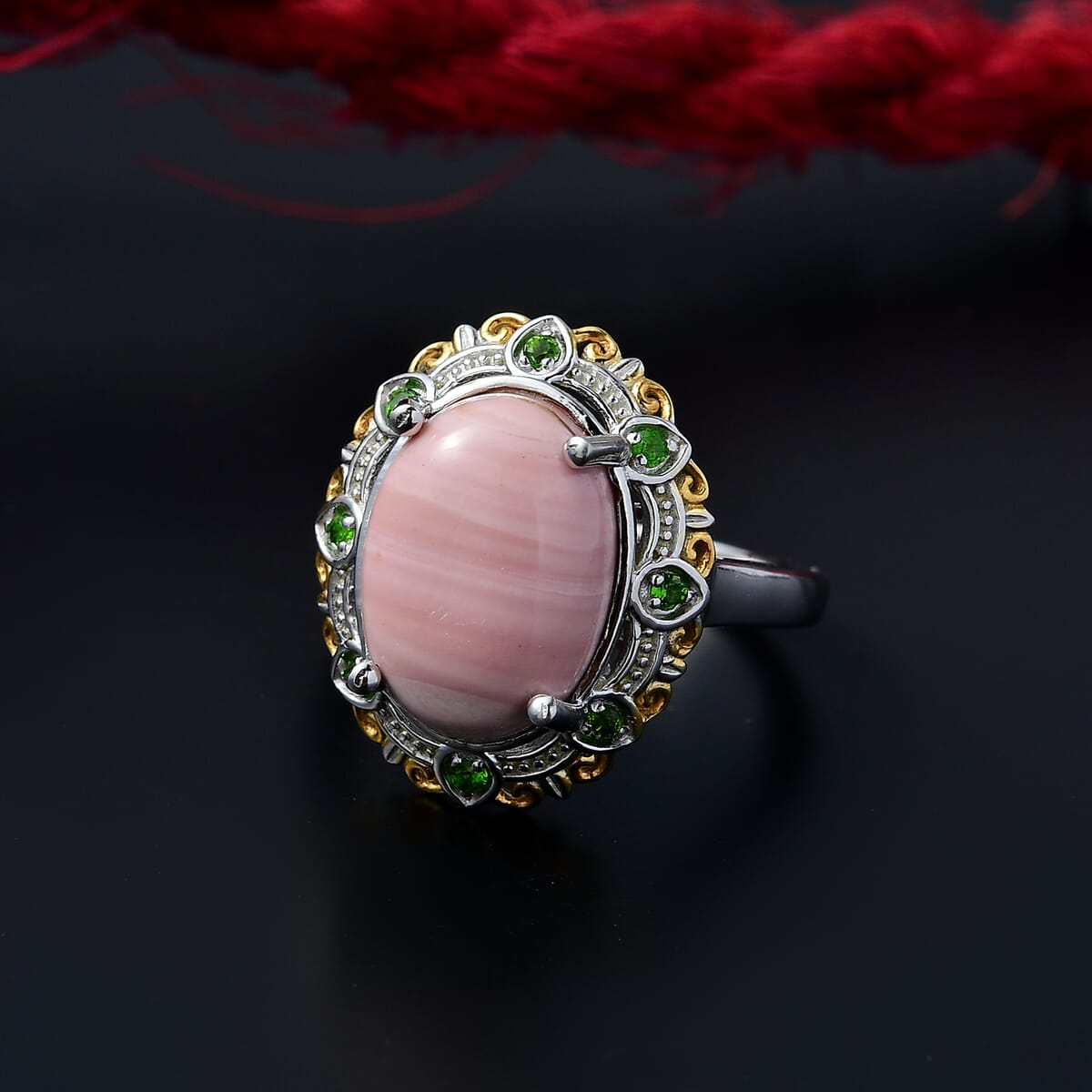 Karis Oregon Peach Opal, Chrome Diopside Ring in 18K YG Plated and Platinum Bond (Size 10.0) 4.20 ctw image number 1