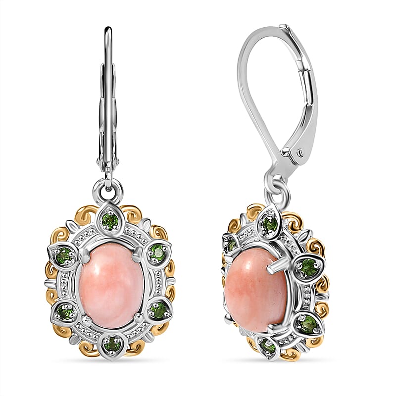 Karis Oregon Peach Opal and Chrome Diopside 2.00 ctw Floral Earrings In 18K YG Plated and Platinum Bond