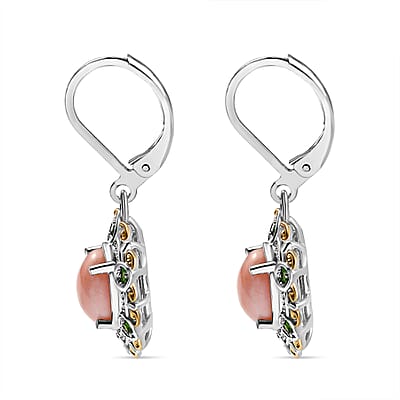 Karis Oregon Peach Opal and Chrome Diopside 2.00 ctw Floral Earrings In 18K YG Plated and Platinum Bond