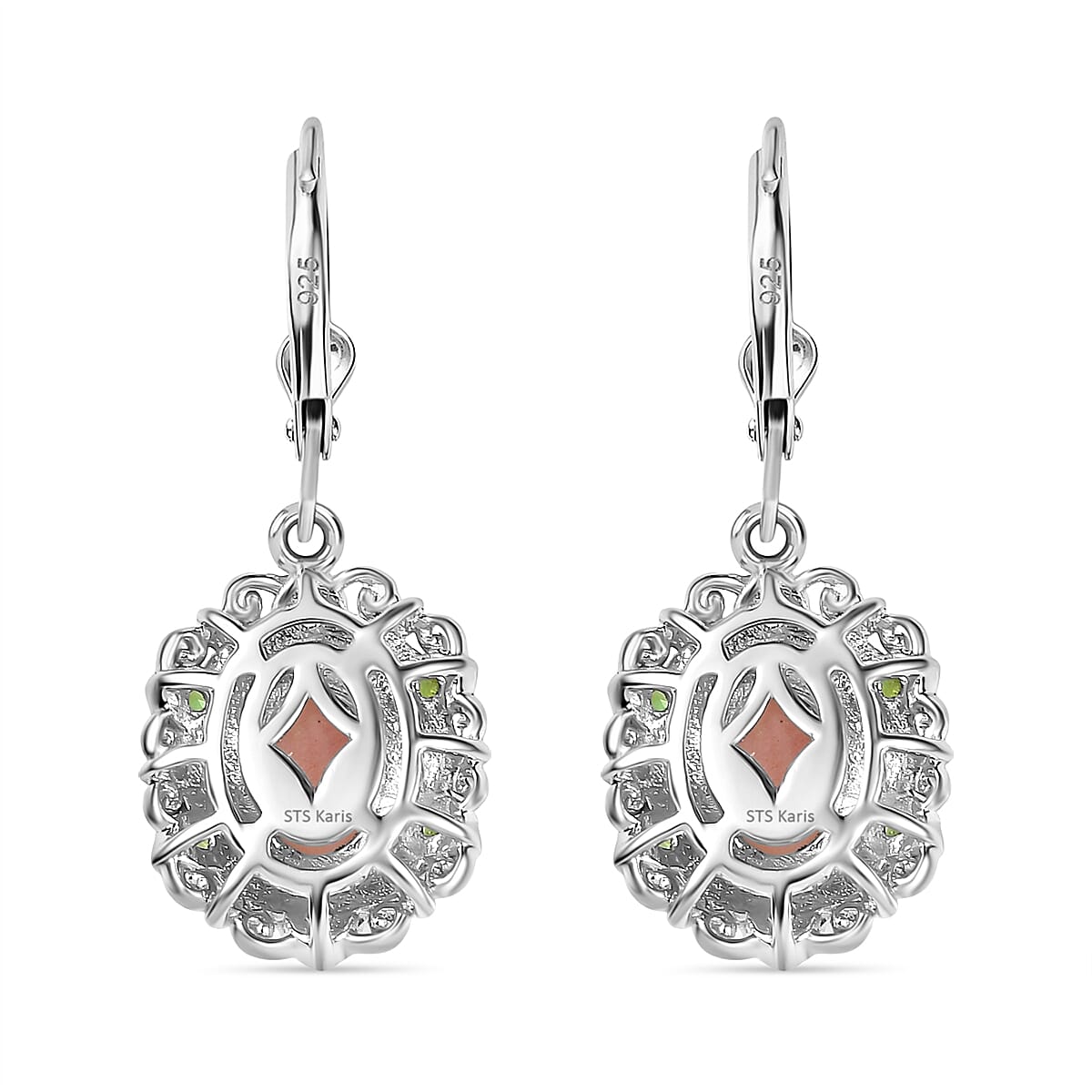 Karis Oregon Peach Opal and Chrome Diopside 2.00 ctw Floral Earrings In 18K YG Plated and Platinum Bond image number 4